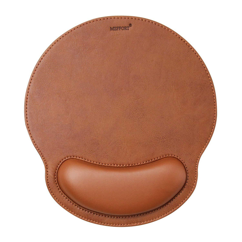 Meffort Inc Leather Mouse Pad with Wrist Rest Support & Non-Slip Base, Durable Ergonomic Gaming Mousepad - Brown 10.7 X 9.6 Inch