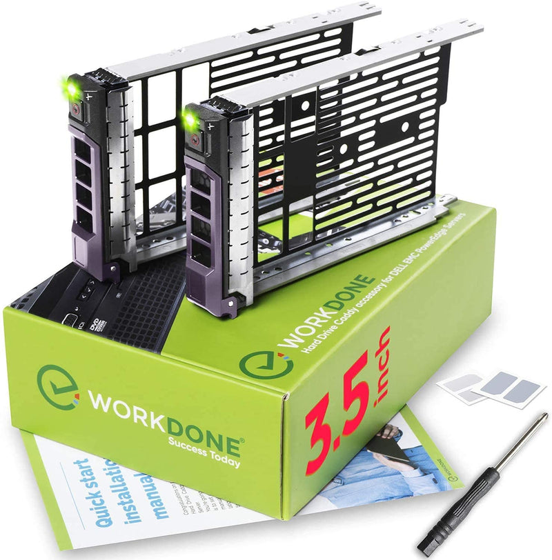 WORKDONE 2-Pack - 3.5 inch Hard Drive Caddy - Compatible for Dell PowerEdge Servers - with Detailed Installation Manual - Sled Front Sticker Labels - Screwdriver- Added HDD Tray Screws