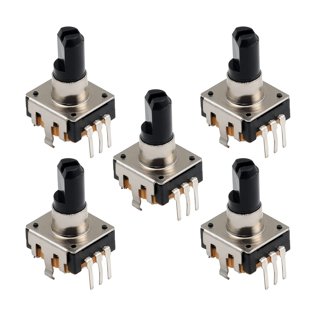 Fielect 360 Degree Rotary Encoder Code Switch Digital Potentiometer EC12 7 Pins 14.3mm Shaft Orange 5Pcs