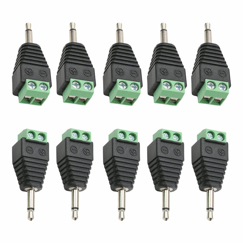 Fielect 10Pcs 3.5mm 2 Pole Male to AV 2 Screw Terminal Audio Video Connector Adapter for CCTV Security Camera System 10Pcs 3.5mm Male LY-YPT099