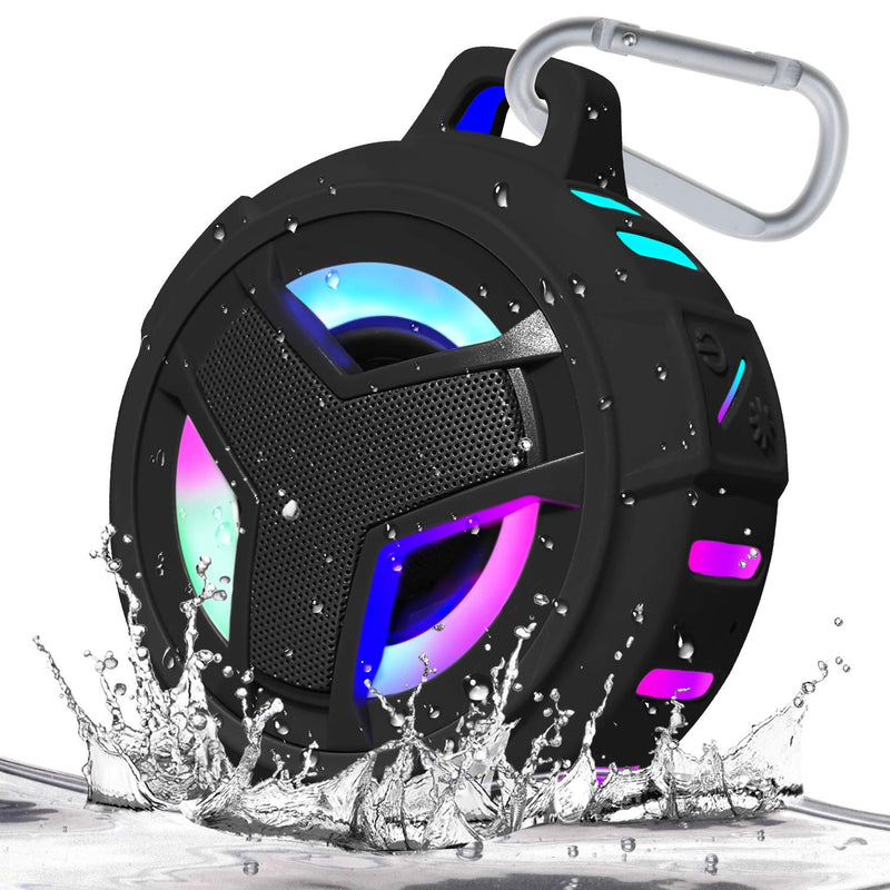EBODA Bluetooth Shower Speaker, Waterproof Portable Bluetooth Speakers, IP67 Waterproof Wireless Speaker with LED Light, Floating, 2000mAh, True Wireless Stereo for Kayak, Pool, Beach, Bike -Black Black