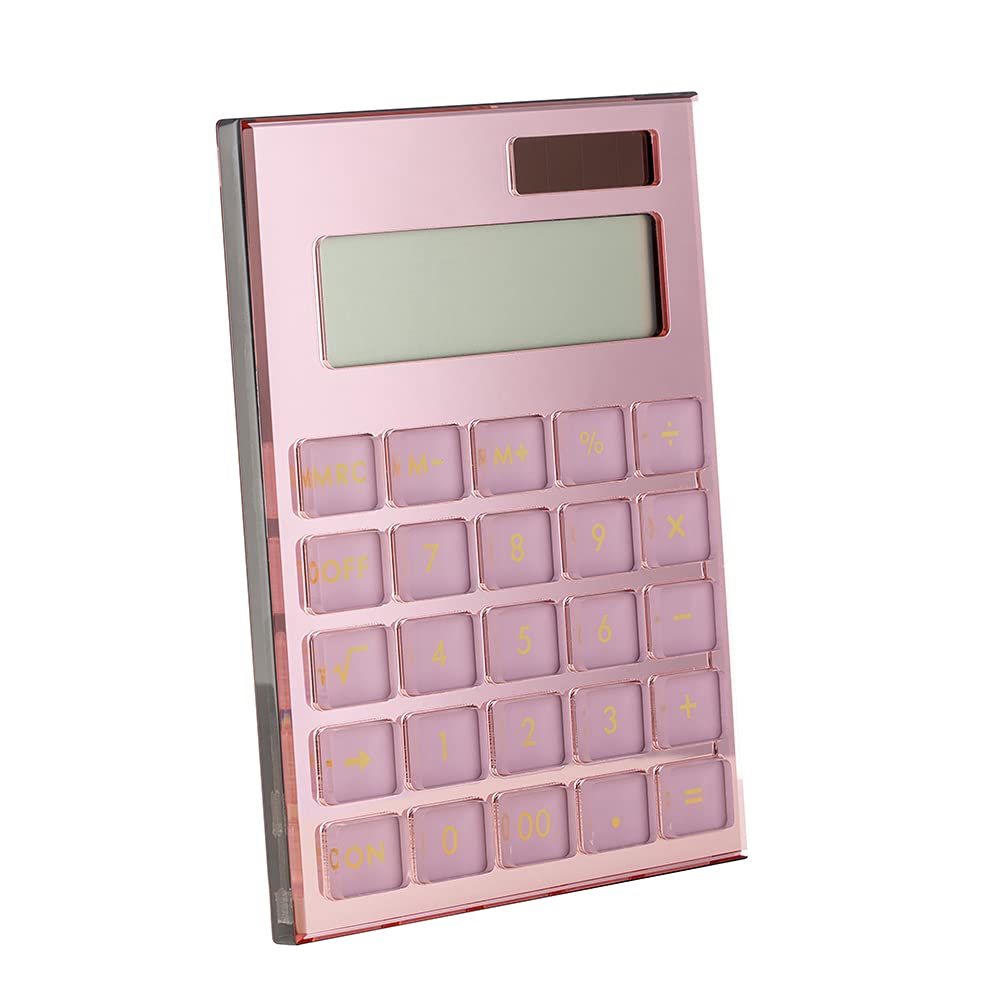 E&O Pink Acrylic Calculator Desk Accessory Solar Power 12 Digits LCD Display for Office Desk(Mirror Rose Gold)…