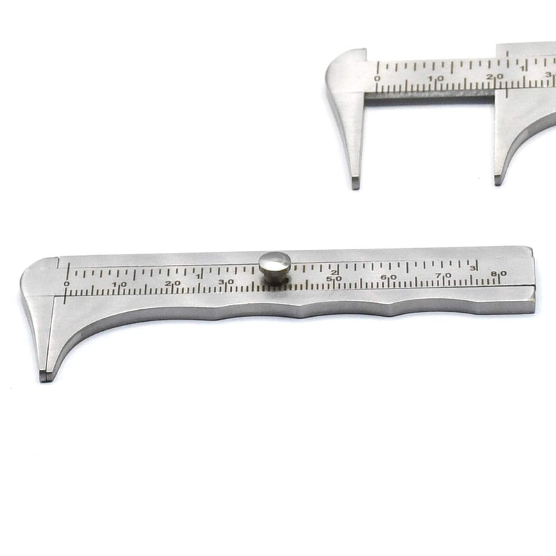 AAProTools Handy Sliding Gauge Stainless Steel Vernier Caliper Ruler Measuring Tool Double Scales mm/inch Mini Pocket Ruler 80mm