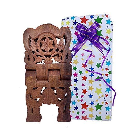 IndiaBigShop Wooden Holy Book Stand Gita - Quran - Bible Holder Support Hand Carved Reading Book Holder Display Folding Religious Prayer Stand with Gift Wrapping