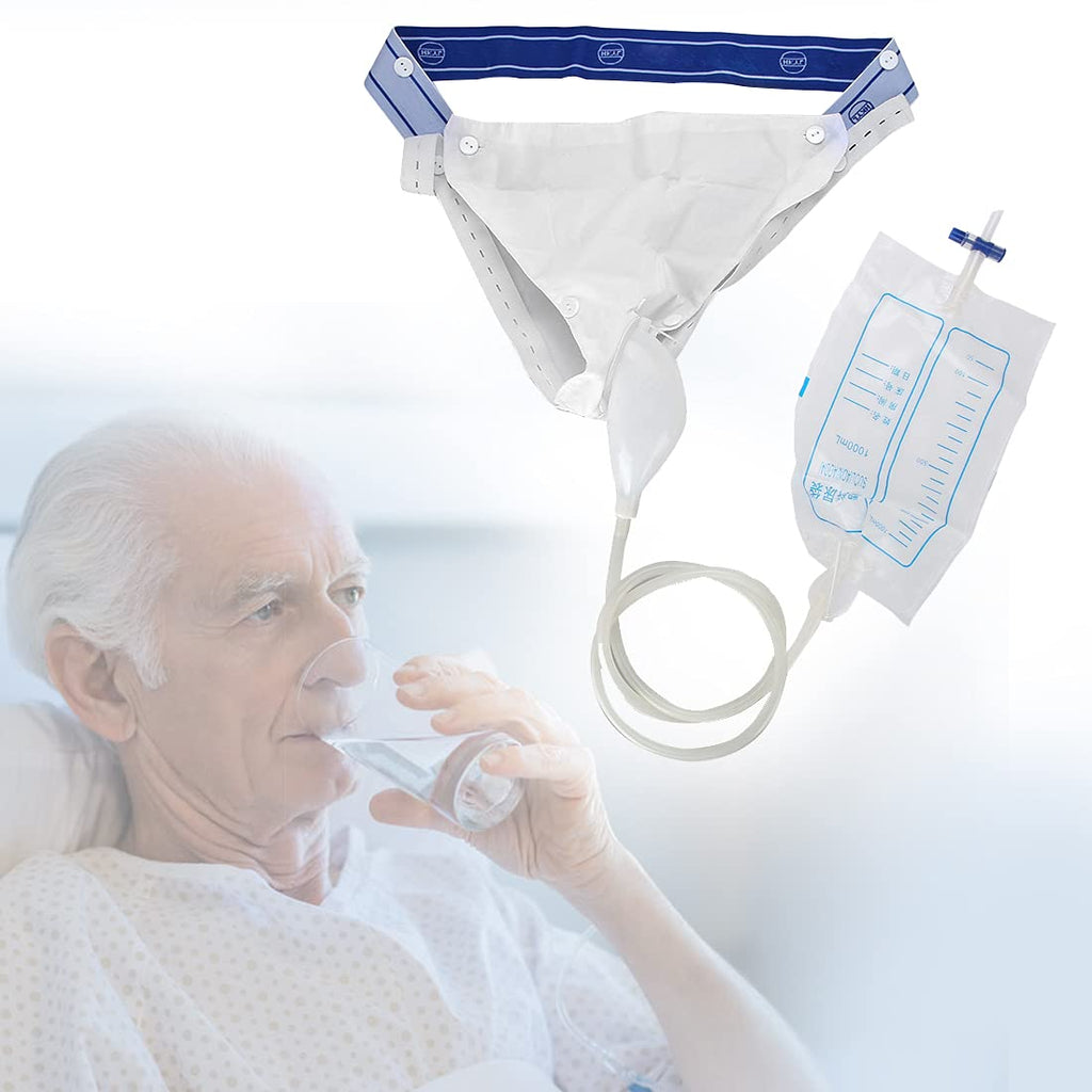 Urine Collector with 2 Urine Catheter Bags 1000ml/2000ml, Washable Breathable Man Type Silicone Adults Urinal 3 Type Optional for Man Woman Elderly (Men Type) 6 Count (Pack of 1)