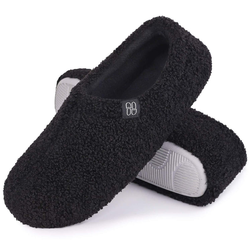 HomeTop Women's Fuzzy Curly Fur Memory Foam Loafer Slippers with Polar Fleece Lining 5-6 Black