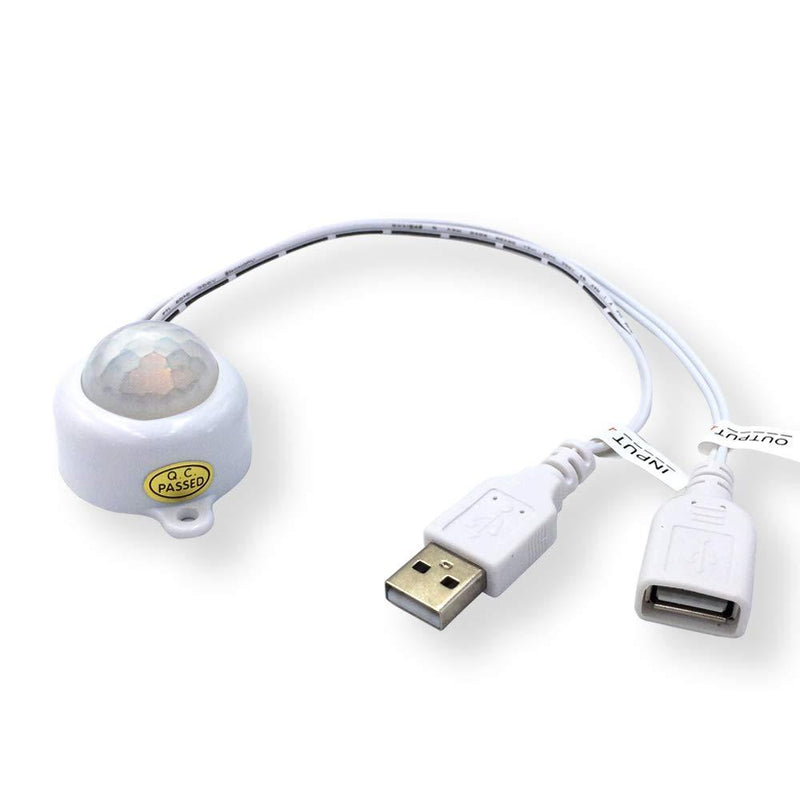 USB 5V DC12-24V 2A PIR Motion Activated Mini Body PIR Sensor Switch with USB Interface Cable for LED Strip Automatic Light Security Camera Pet Monitoring (With Light Sensor, white) With Light Sensor