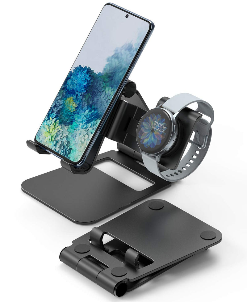 Ringke Super Folding Stand, 2 in 1 Portable Smartphone & Smartwatch Stand Compatible with Galaxy Watch 4 / Watch 4 Classic, Galaxy Watch 3, Galaxy Watch Active 1/2 Black (Galaxy Watch)