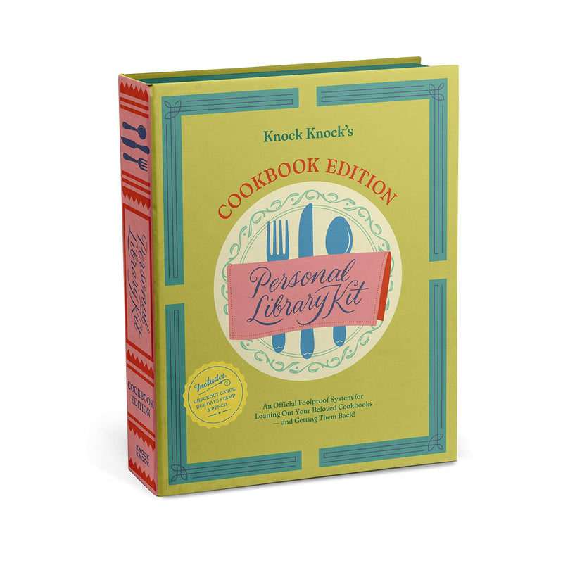 Knock Knock Cookbook Edition Personal Library Kit & Gift for Book Lovers - Card Catalog Checkout Cards, Bookplates, Date Stamp & Inkpad