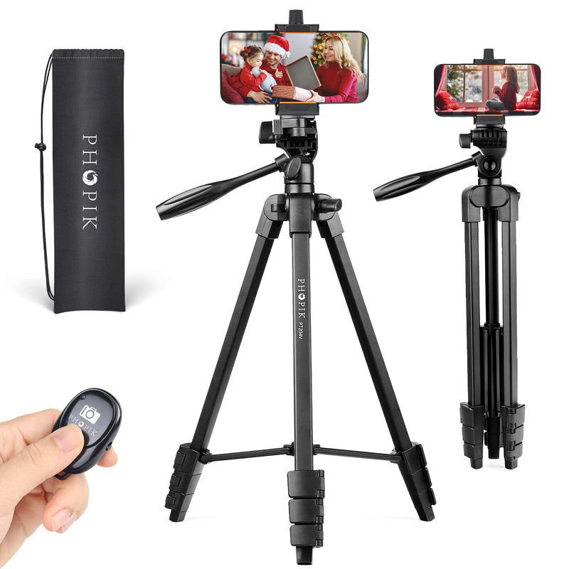 PHOPIK Lightweight Phone Tripod 55Inches, Video Tripod with 360 Panorama and 1/4â€ Mounting Screw for Mirrorless/Gopro/DSLR Camera, Phone Holder for Smartphone, Max Load 6.6 Lbs, Carry Bag Inclued