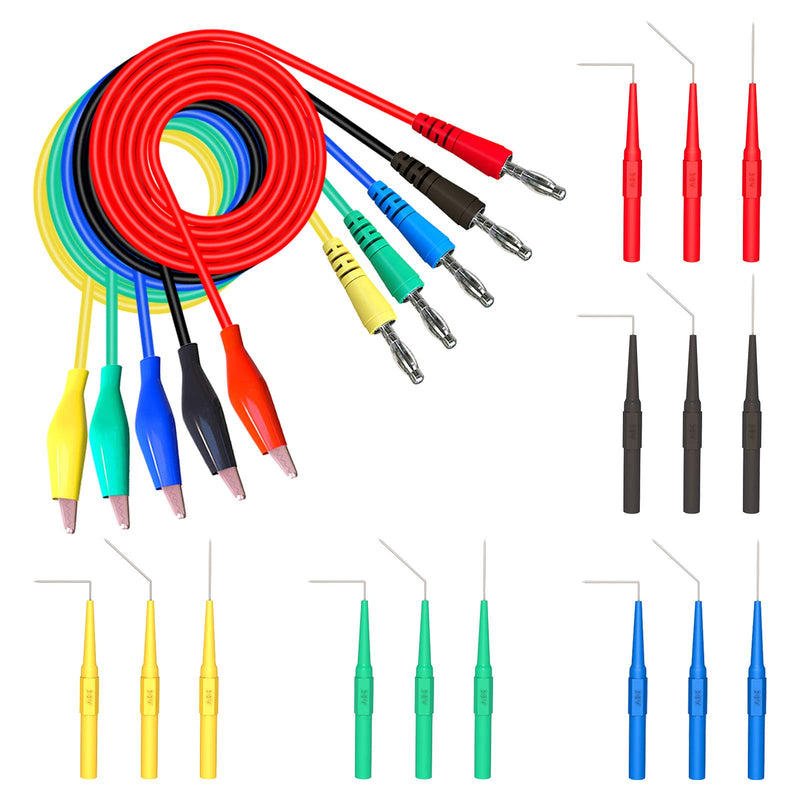 Goupchn Back Probe Kit 20PCS Banana Plug to Copper Alligator Clip Automotive Test Leads Set with 3 Configurations Back Probe Pins for Car Repairing Diagnostic 5 Colors P1920