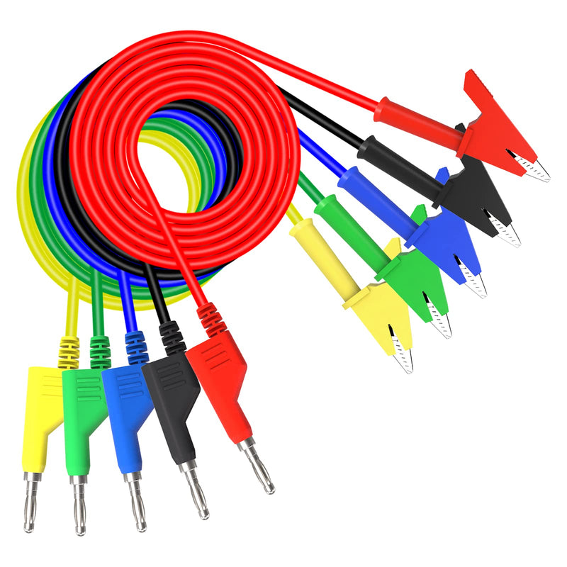 Goupchn 5PCS Test Leads 4mm Stackable Banana Plug to Crocodile Alligator Clips Flexible Cable Wire 3.3ft/1m for Multimeter Electrical Testing Banana Plug to Alligator Clip 3.3ft/1m