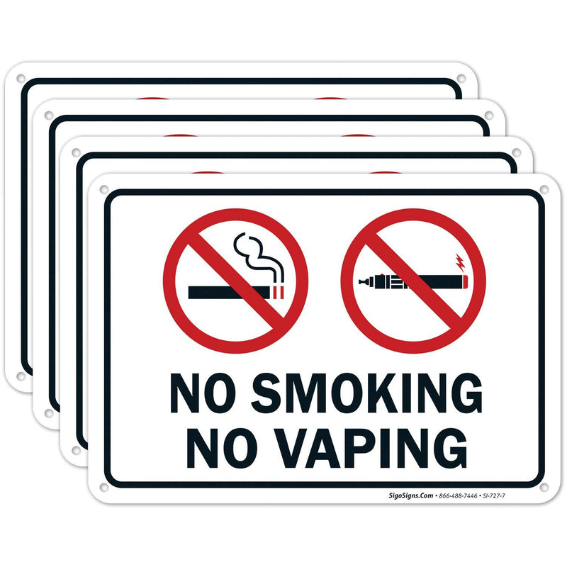 No Smoking No Vaping Sign - (4 Pack) - No Smoking Signs for Business | 10x7 Inches,Rust Free 0.40 Aluminum, Fade Resistant, Indoor/Outdoor Use, Made in USA by Sigo Signs 10x7 4 PK