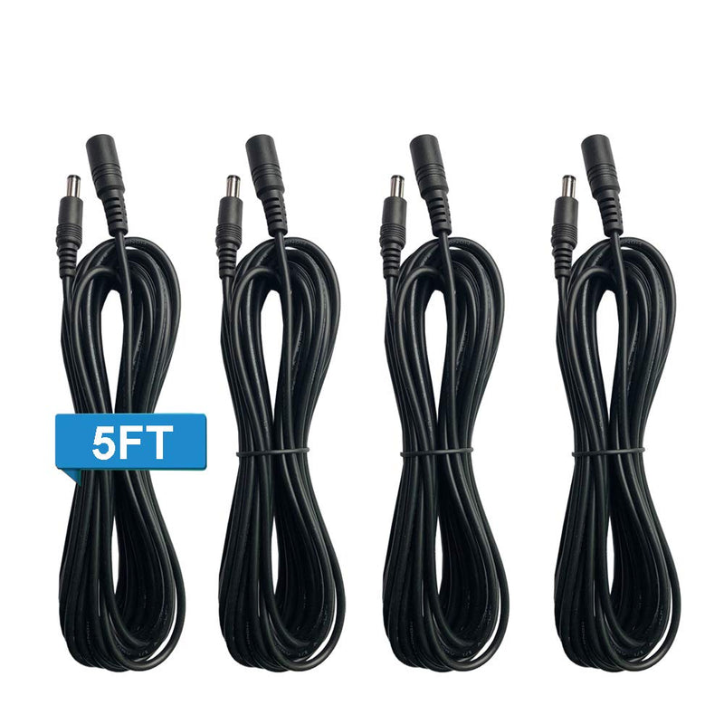 DC 12V Power Adapter Extension Cord Cable 5ft (1.5m) 18AWG 2.1mm x 5.5mm Male to Female Plug for CCTV Security Surveillance Wireless IP Cameras, DVR, LED Light Strip, Max Load 10A (4 Pack)