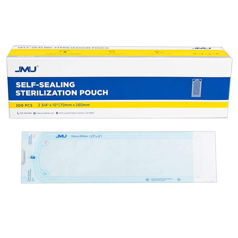 JMU 2-3/4"X10" Self Sealing Sterilization Pouches,Pack of 200,Autoclave Sterilizer Bags Dual Indicator for Dental Medical Instrument Cleaning Tools 2.75" x 10"