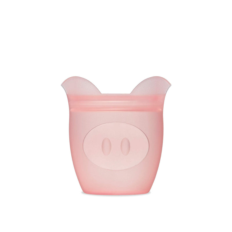 Zip Top Reusable 100% Silicone Baby + Kid Snack Containers - The only containers that stand up, stay open and zip shut! No Lids! Made in the USA - Pink Pig