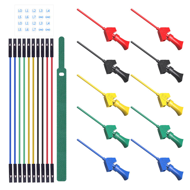 Goupchn 10PCS Mini Grabber SMD IC Test Hook Clips Silicone Jumper Wires Test Leads Kit for Logic Analyzer 5 Colors