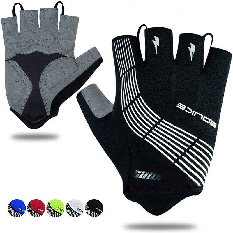 Souke Sports Cycling Bike Gloves Padded Half Finger Bicycle Gloves Shock-Absorbing Anti-Slip Breathable MTB Road Biking Gloves for Men/Women Black-black Small
