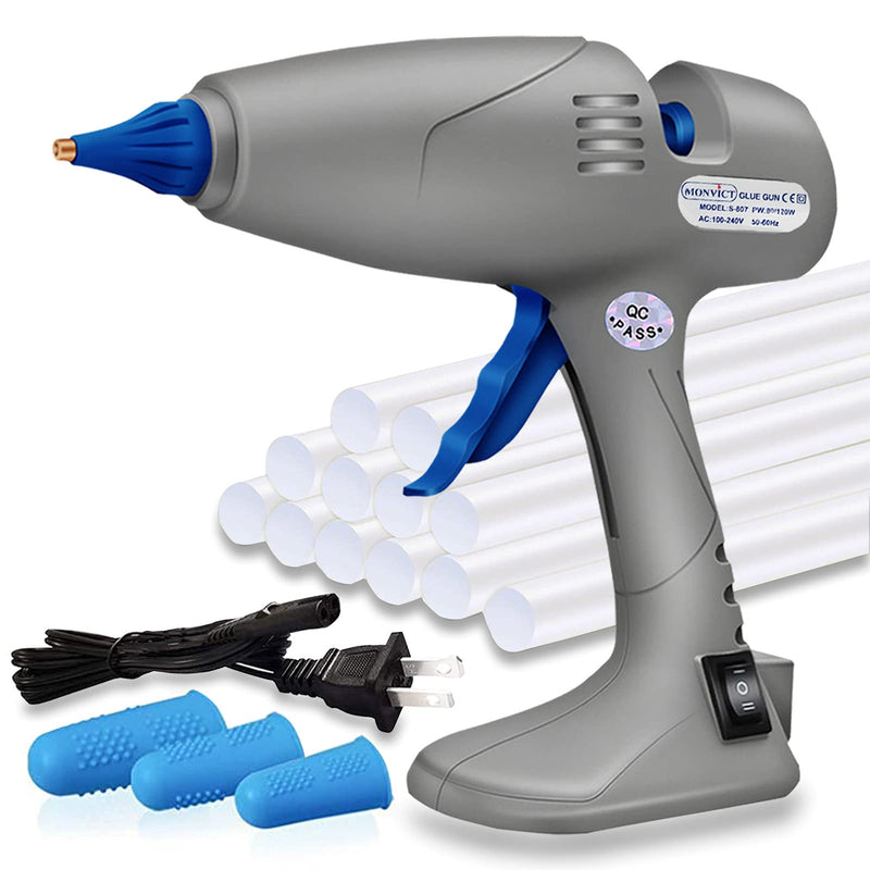 Hot Glue Gun, Anti-drip Glue Gun - MONVICT Full-Size Hot Melt Glue Gun 80 / 120W Stand-Up Base, Dual Temp Fast-heating Heavy Duty Glue Gun with 12 Glue Sticks for Craft, DIY, Art, Repair, Decor