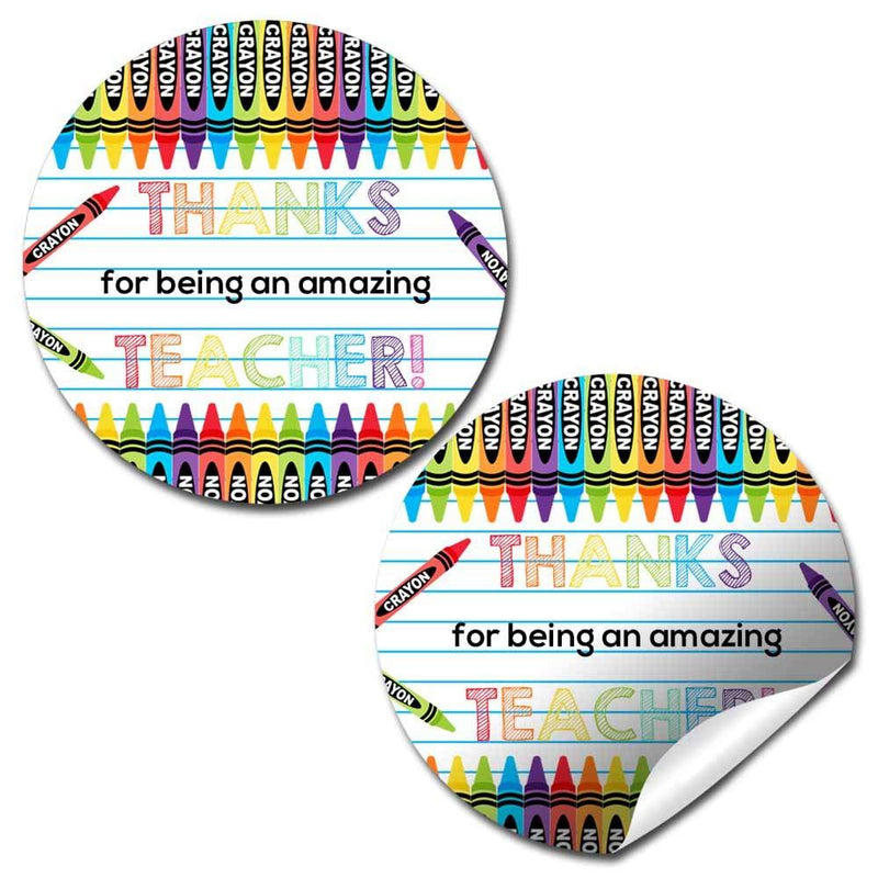 You’re Amazing Crayon Themed Teacher Appreciation Thank You Sticker Labels, 40 2" Party Circle Stickers by AmandaCreation, Great for Envelope Seals & Gift Bags