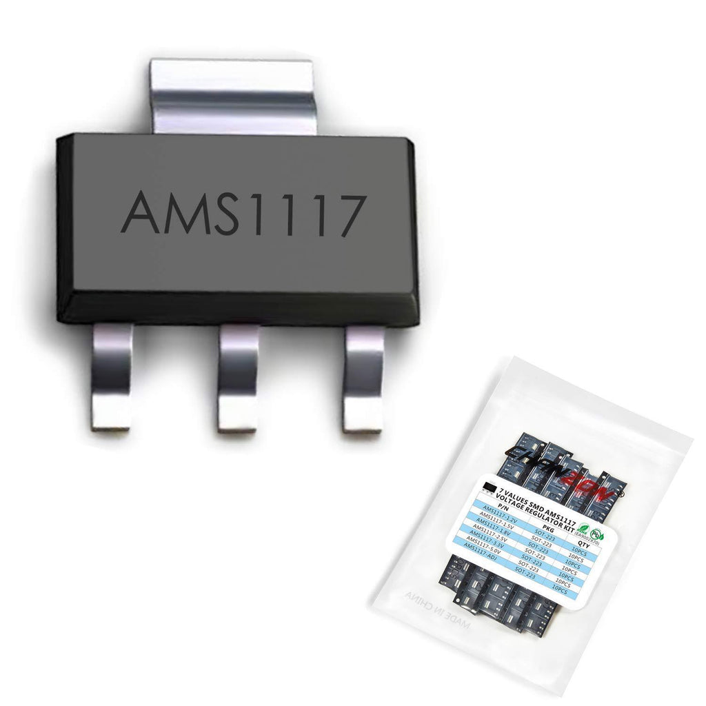 Chanzon 70pcs AMS1117 SOT-223 Kit Including 7 Values (1.2V 1.5V 1.8V 2.5V 3.3V 5V) Low Dropout Voltage Regulator SMD Transistor Each 10pcs