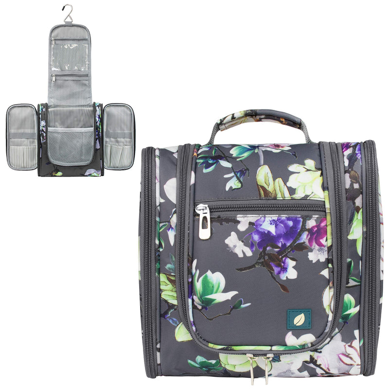 PAVILIA Hanging Travel Toiletry Bag Women Men | Cosmetics Makeup Organizer Kit Floral Grey