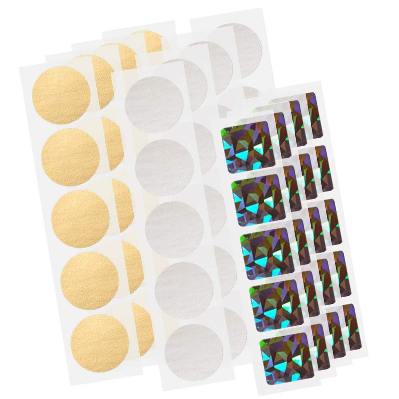 540 pcs Scratch Off Labels Stickers, CNYMANY 1-inch Circular Square Self-Adhesive Peel and Stick DIY Labels for Games Party Gift Postcard - Gold, Silver, Metallic Silver Style B