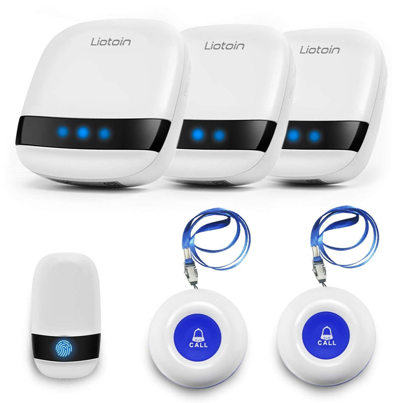LIOTOIN Wireless Caregiver Pager Call Button Nurse Alert System Call Bell for Home/Elderly/Patients/Disabled 3 Transmitters 3 Plugin Receivers (600+ft Operating Range)