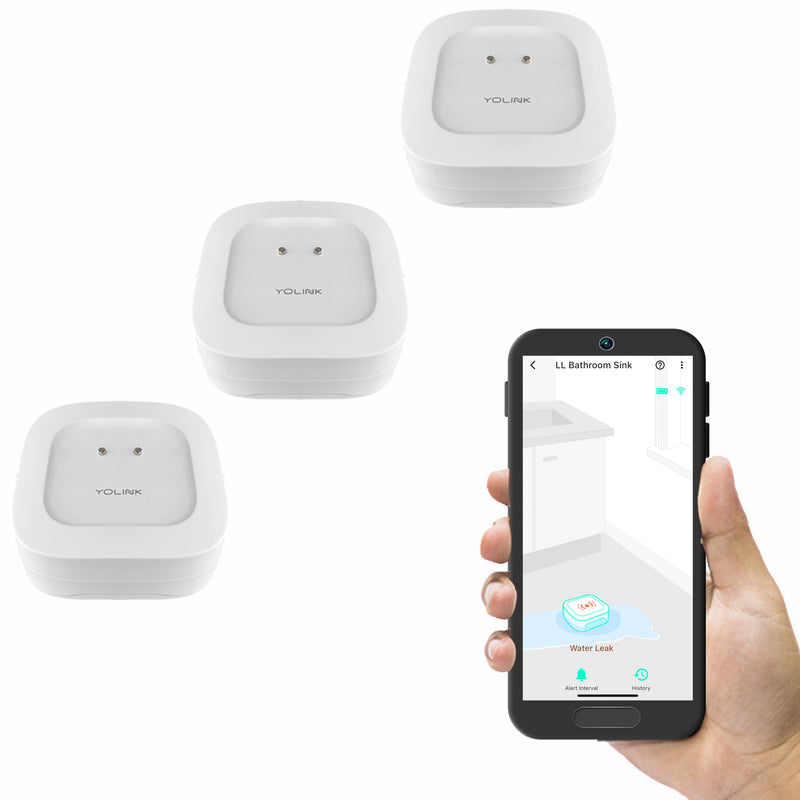 Smart Water Leak Sensor 3 Pack, YoLink 1/4 Mile World's Longest Range Wireless Water Sensor Works with Alexa IFTTT, Water Leak Detector with App Notifications, Remote Monitoring - YoLink Hub Required