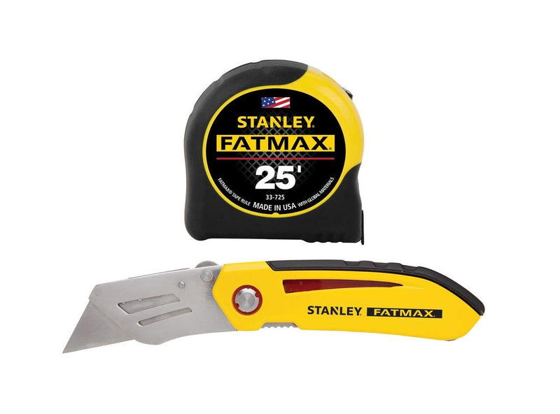 Stanley Tools FMHT71173D Fatmax 25ft. Tape Measure with Fixed Blade Folding Knife Combo Pack, Yellow/Black