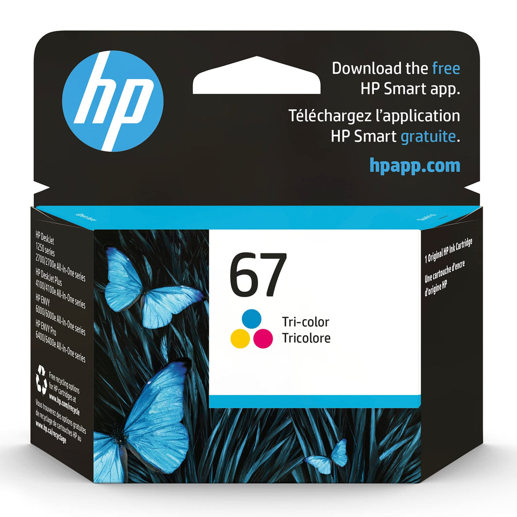 Original HP 67 Tri-color Ink Cartridge | Works with HP DeskJet 1255, 2700, 4100 Series, HP ENVY 6000, 6400 Series | Eligible for Instant Ink | 3YM55AN