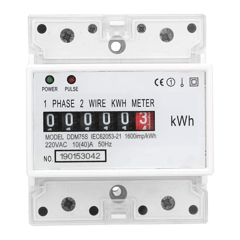 Energy Meter, DDM75S Single Phase 4P Din Rail Energy Meter Electric Meter, Power Consumption Meter Kwh Meter with 5+1(99999.1KWh) Digital Display, 10-40A