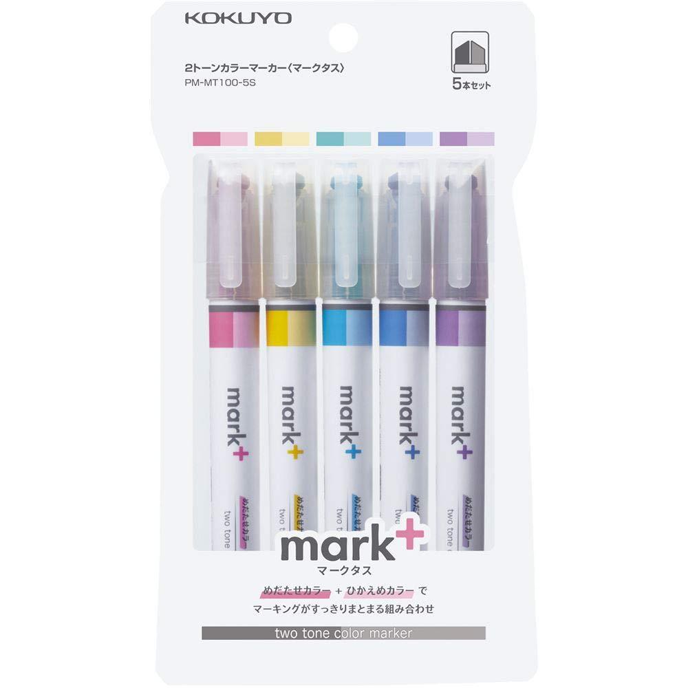 KOKUYO Mark+ Two Colors Highlighter of Similar Shades, 5-Pack(Pink, Blue, Green, Purple, and Yellow) PM-MT100-5S