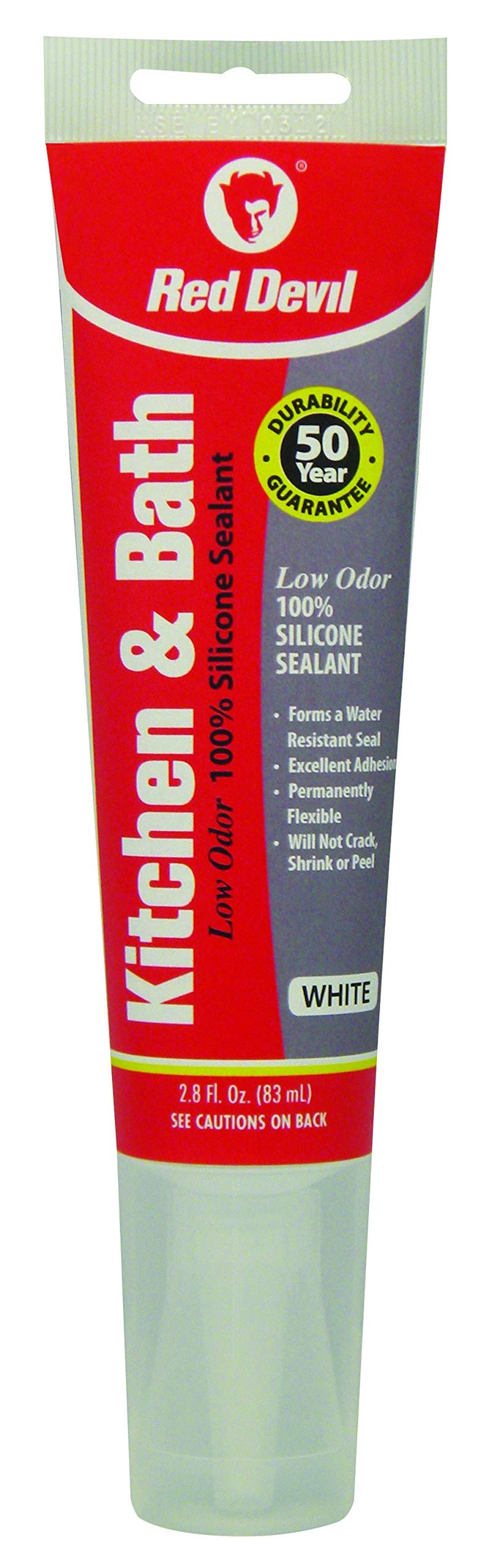 Red Devil 0883 Kitchen & Bath Low Odor Silicone Sealant, 2.8 Oz Squeeze Tube, White, Pack of 12 2.8 oz. 12 - Pack
