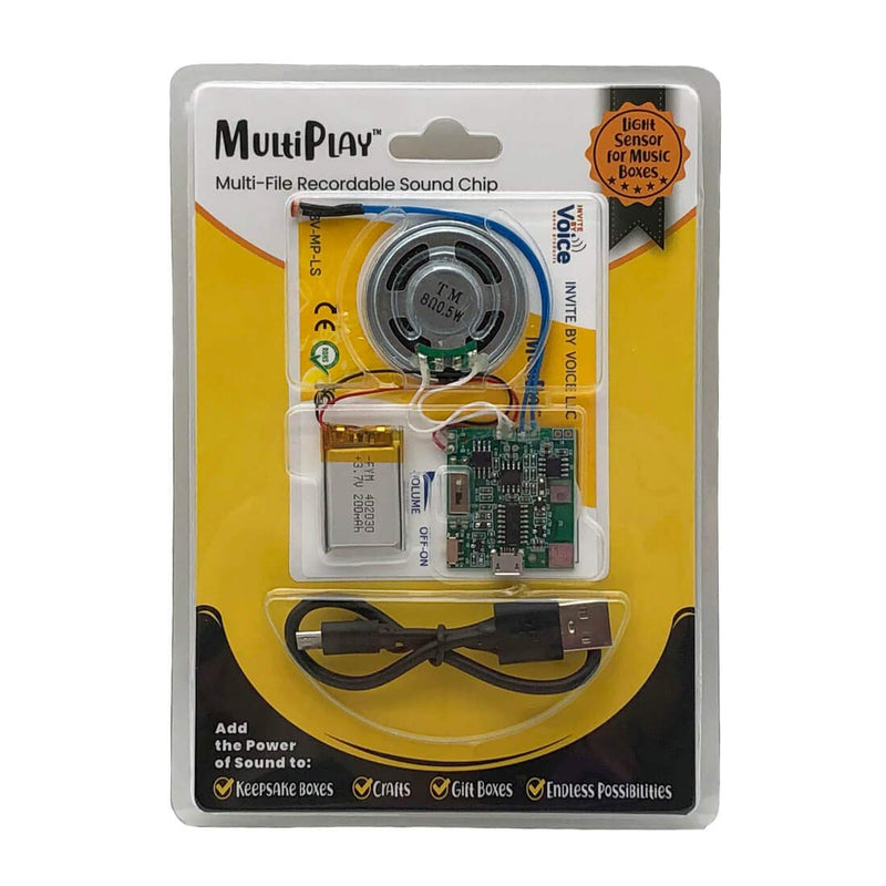 MultiPlay Light Activated Recordable Sound Chip | Records and Plays Multiple Songs and Voice Messages | Add Sound to Personalized Music Boxes, Craft Projects, Hobbies, Musical Keepsake Boxes, etc