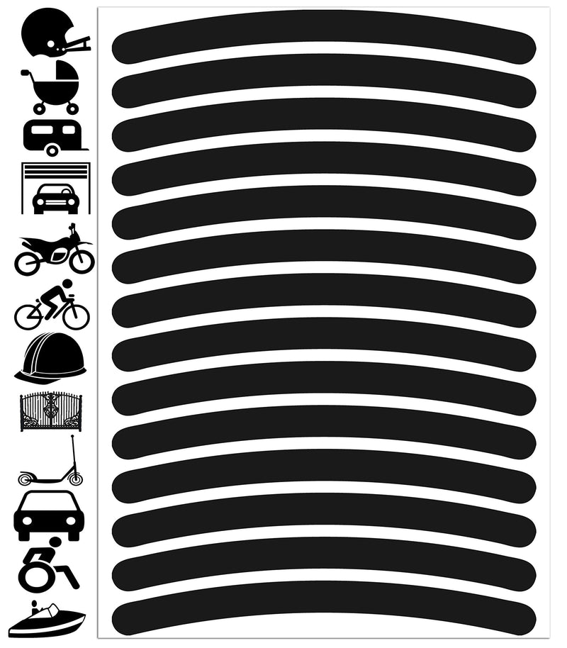 14pcs High Visibility Warning Reflective Stripes Rim Stickers Bike Bicycle Kit Decals Black Reflector Highly Night Safety Sign Visibility Universal Self - Adhesive D 54