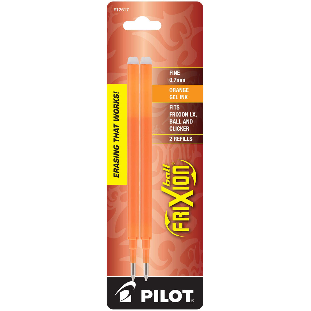 Pilot FriXion Ball Gel Ink Refills, Fine Point, 0.7mm, Orange Ink, 2 Pack