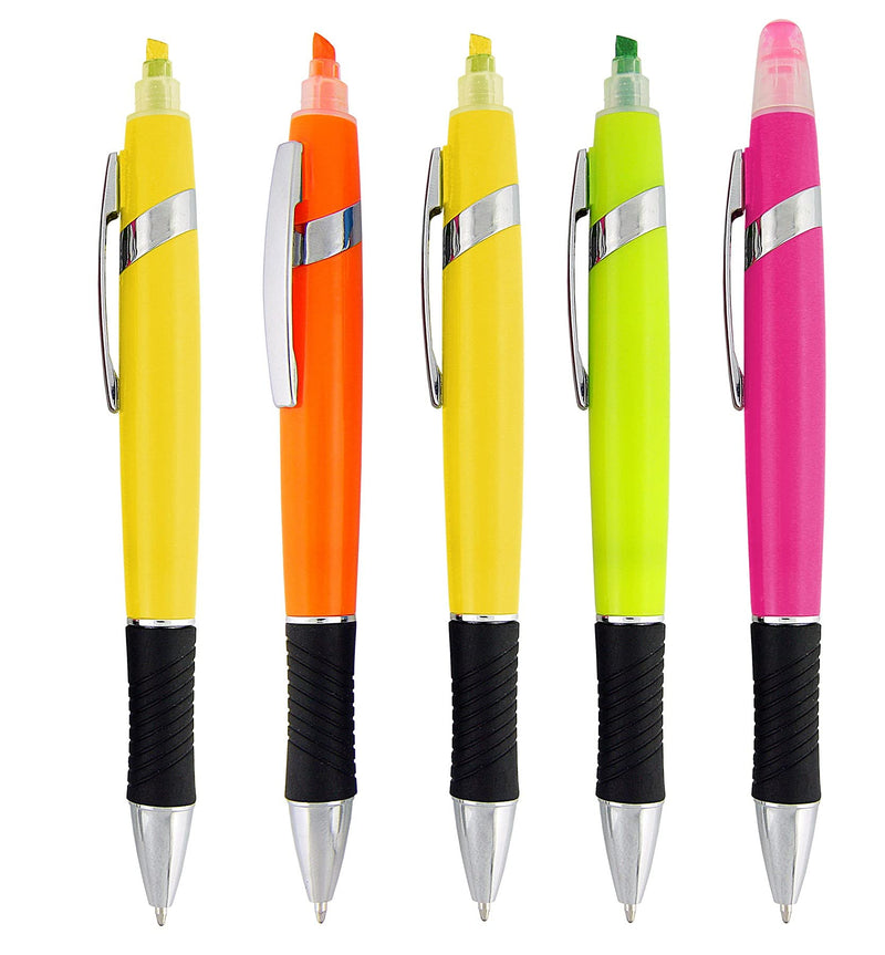 Highlighter with Ballpoint Pen Combo, Comes in an array of bright colors, 5 pack