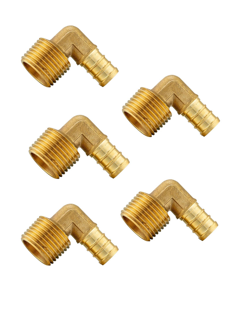 (Pack of 5) EFIELD Pex 1/2"x 1/2" Male Threaded NPT Elbow Brass Crimp Fittings - Lead Free