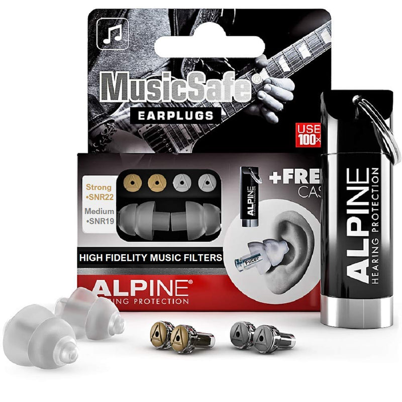 Alpine MusicSafe High Fidelity Music Ear Plugs for Concert & Noise Reduction - Professional Musicians Hearing Protection, 2 Inter-Changeable Filter Sets - Hypoallergenic Reusable Transparent Earplugs Standard-transparent