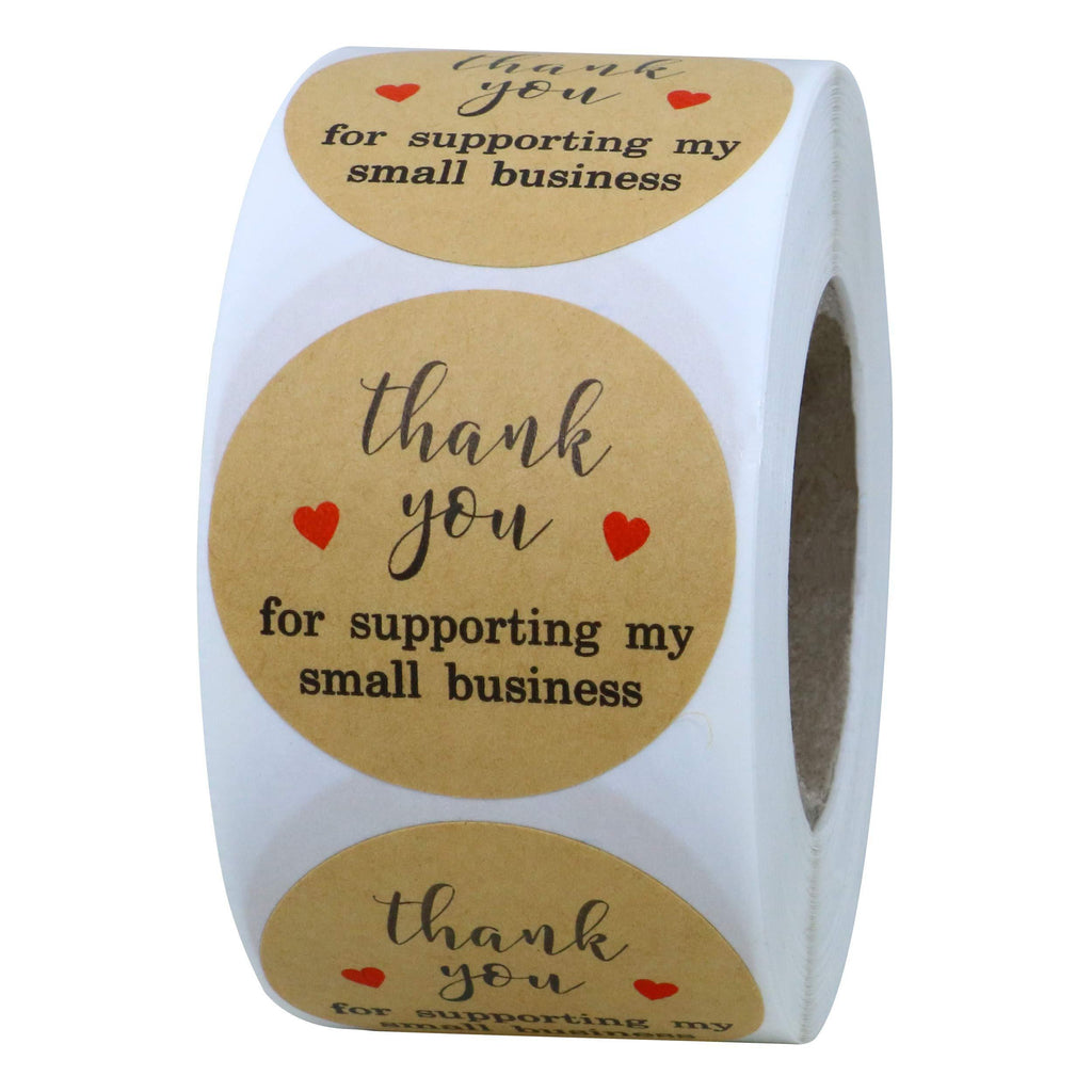 Hybsk 1.5 Inch Round Kraft Thank You for Supporting My Small Business Stickers / 500 Labels Per Roll