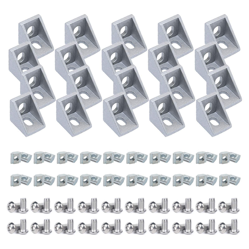 Aluminum Extrusion 20Pcs 2020 Aluminum Profiles Corner Brackets Set with 40Pcs M5 T Slot Nuts and Bolts for T Slot Rail 2020 T Slot Aluminum Extrusion