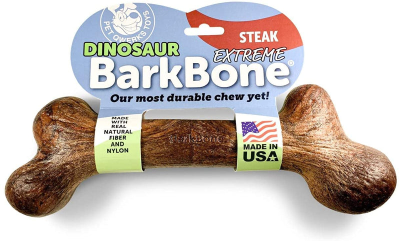 Pet Qwerks Extreme Dinosaur BarkBone Dog Chew Toy, Steak Flavor, XLarge