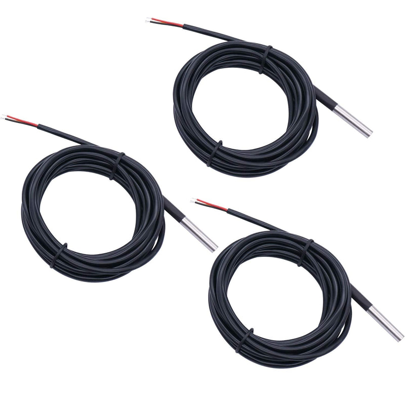 TWTADE 3Pcs DS18B20 3M Temperature Sensor Waterproof Stainless Steel Temperature Range (-55℃~ +125℃) 6mm Temperature Probe Sensor for Arduino Measuring Air Temperature/Liquids DS18B20-3M-3 3M 3Pcs