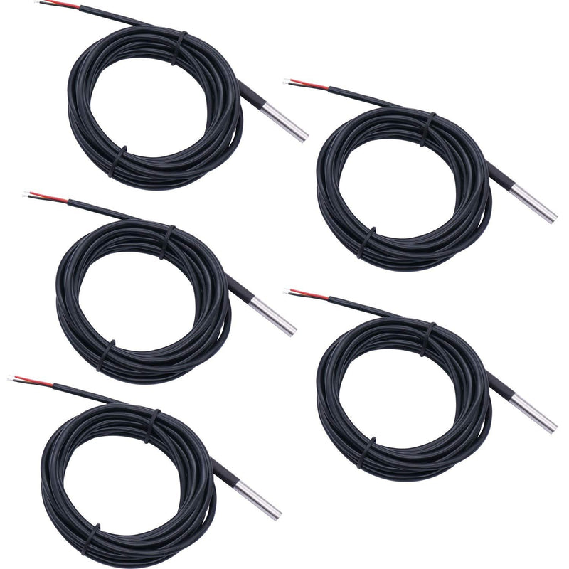 TWTADE 5Pcs 3M Temperature Sensors Waterproof Stainless Steel Temperature Range(-55℃~ +125℃) 6mm Temperature Probe Sensors for Arduino Measuring The Air Temperature/Liquids DS18B20-3M-5 3M 5Pcs