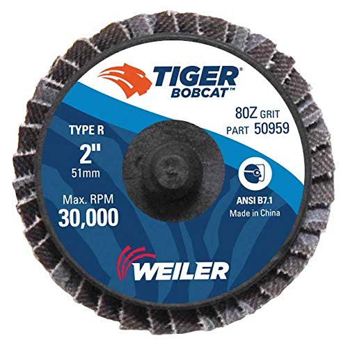 Weiler 50959 2" Bobcat Mini Abrasive Flap Disc, Flat (TY27), Type R Mount, 80Z (Pack of 10) 80 Grit R Mount TYPE 27
