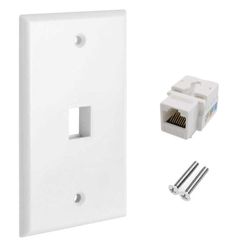 CAT.6 RJ45 Ethernet Wall Plate, OZXNO 1-Pack Cat6 Network Keystone Jack Inline Coupler Faceplate with RJ45 Module Connector Compatible with Cat7/6/6e/5/5e Devices (1 Port) 1-Port