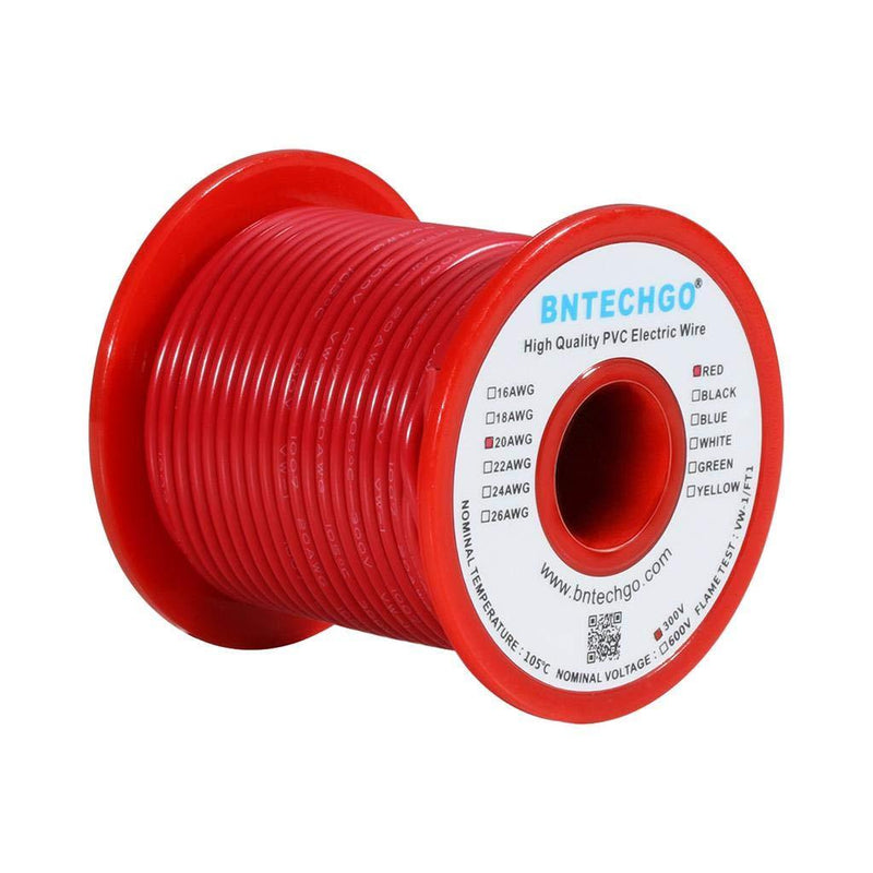 BNTECHGO 20 AWG 1007 Electric Wire 20 Gauge PVC 1007 Wire Solid Wire Hook Up Wire 300V Solid Tinned Copper Wire Red 50 ft Per Reel for DIY 20 Gauge PVC Solid Wire 50ft 20 Gauge PVC Solid Wire Red