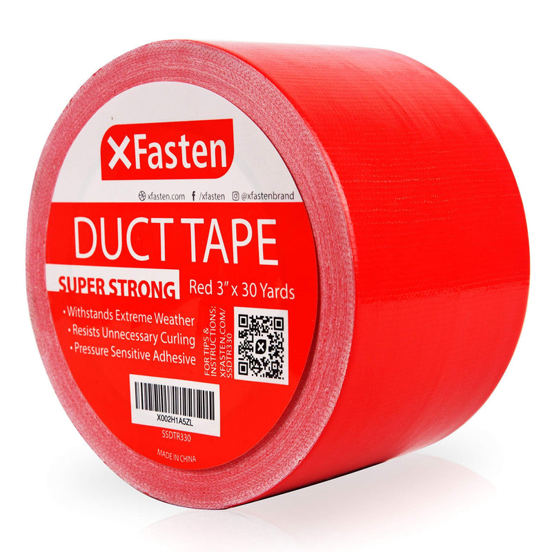 XFasten Super Strong Duct Tape, 3 Inches x 30 Yards (Red, 3-Inch by 30-Yards) Red