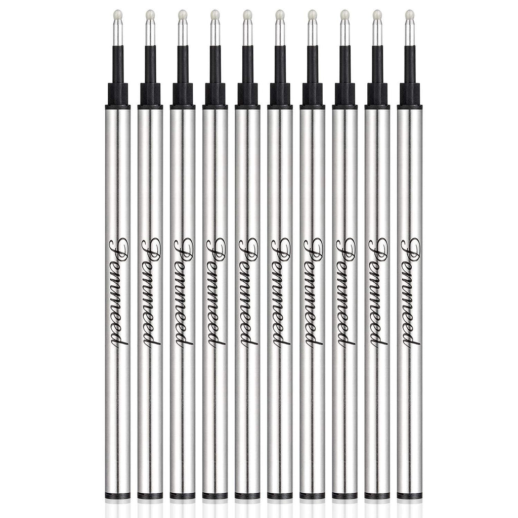 Pemmeed Rollerball Pen Refills Smooth Writing German Gel Ink,Parker Waterman Compatible Pen Refills Metal Standard Size Fine Point Black Ink Pack of 10 (black)